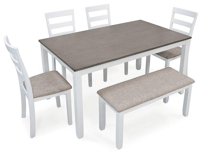 Stonehollow Dining Table and Chairs with Bench (Set of 6)